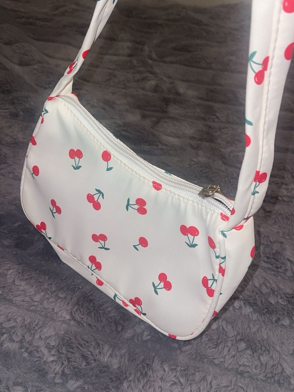 White Cherry-Print Shoulder Bag